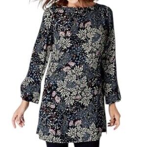 J.Jill Midnight Vines Black Floral Boat Neck Tunic Top Relaxed  Fit M PTP: 21"